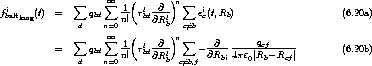                       oo   (       )
  i            sum      sum   1-  l -@--n sum   i
fbaltlong(t)  =      qbdn=0 n! rbd @Rlb     ec(t,Rb)                     (6.20a)
               d      oo   (       ) c/=b
               sum      sum   1-  l -@--n sum    -@-- -----qcf------
           =      qbd    n! rbd @Rlb     - @Rbi 4pe0| Rb -Rcf|         (6.20b)
               d    n=0            c/=b,f
